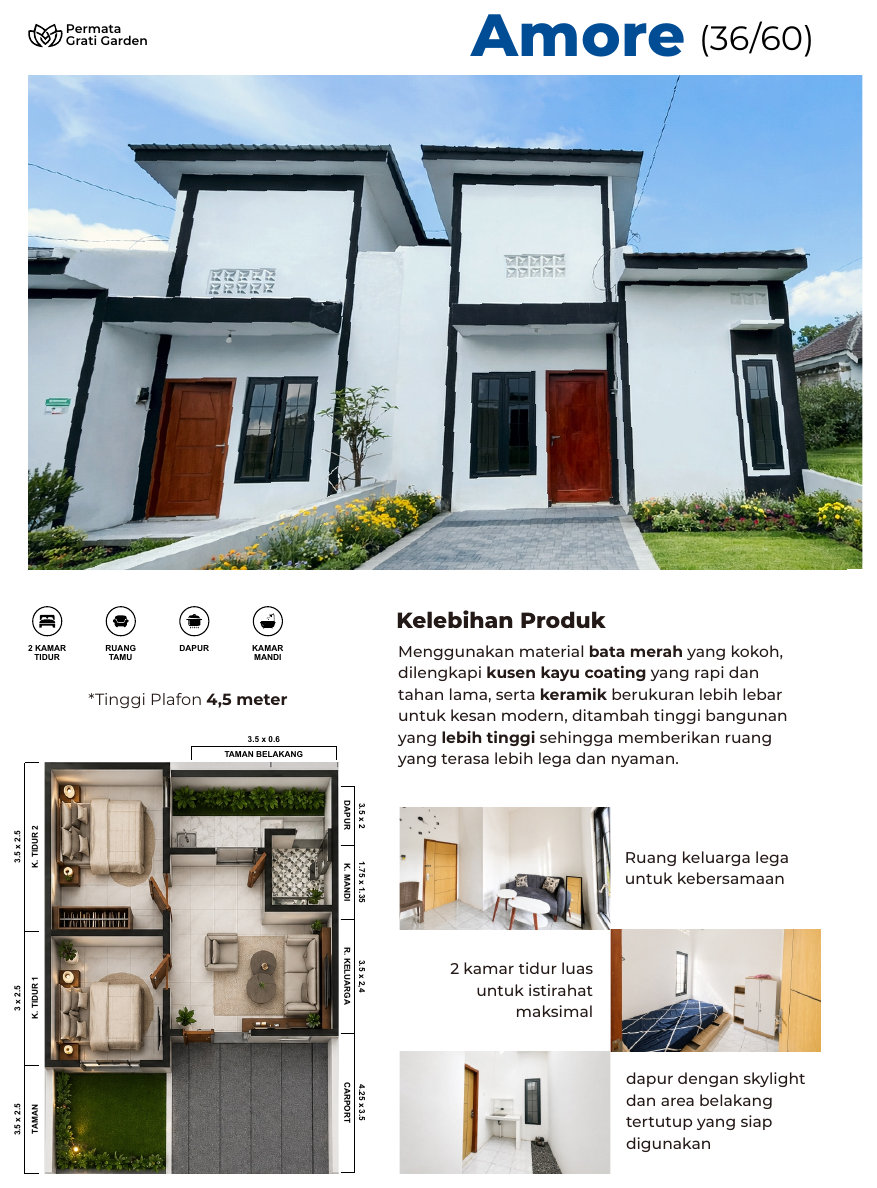 Denah dan spesifikasi detail rumah subsidi tipe Amore 36/60